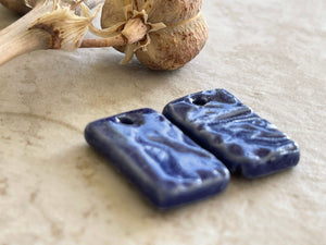 Blue Earring Bead Pair, Porcelain Ceramic Charms, Jewelry Making Components, Beading Handmade