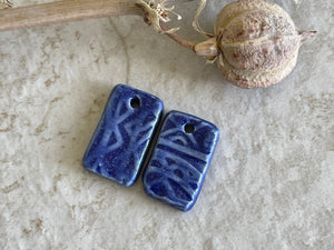 Blue Earring Bead Pair, Porcelain Ceramic Charms, Jewelry Making Components, Beading Handmade