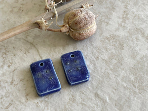 Blue Earring Bead Pair, Porcelain Ceramic Charms, Jewelry Making Components, Beading Handmade