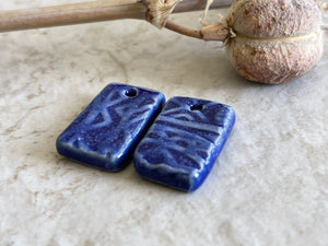 Blue Earring Bead Pair, Porcelain Ceramic Charms, Jewelry Making Components, Beading Handmade