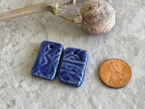 Blue Earring Bead Pair, Porcelain Ceramic Charms, Jewelry Making Components, Beading Handmade