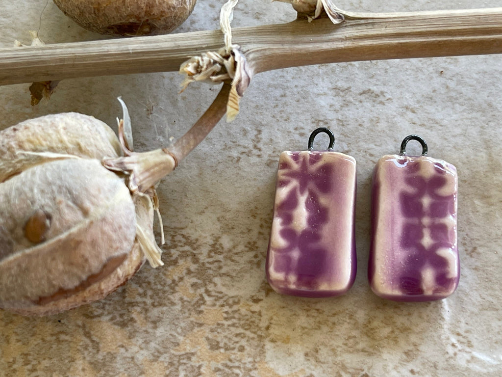 Purple Earring Beads, Porcelain Beads, Tuscan Texture, Ceramic Charms, Jewelry Making Components, DIY Earring