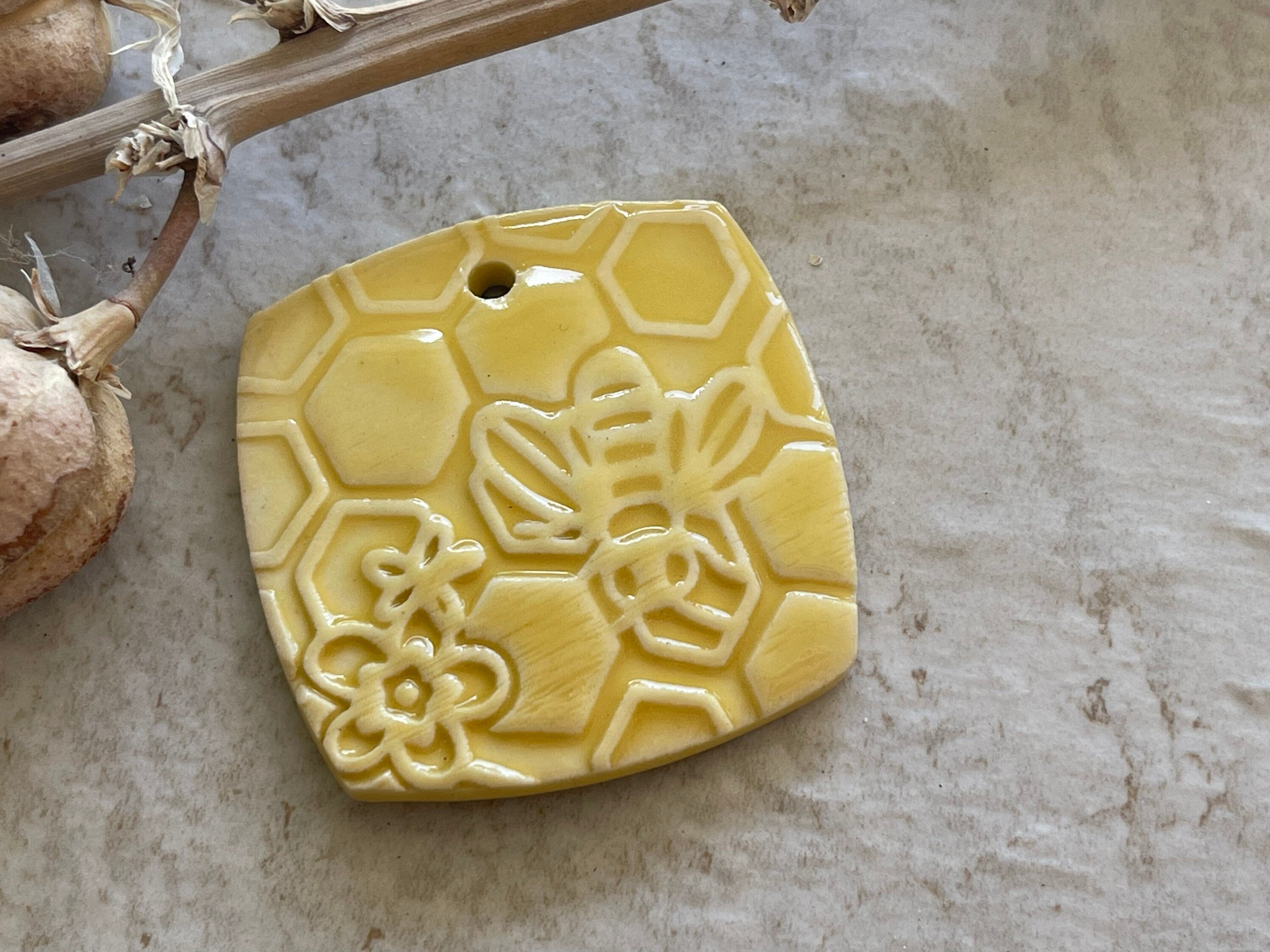 Bee Pendant, Black and White Pendant, Yellow Pendant, Porcelain Ceramic Pendant, Jewelry Making Components