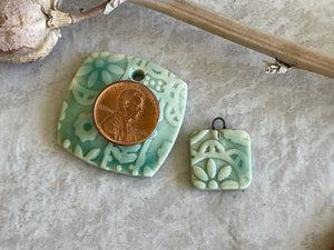 Abstract Pendant, Turquoise Pendant, Folk Art, Porcelain Ceramic Pendant, Jewelry Making Components