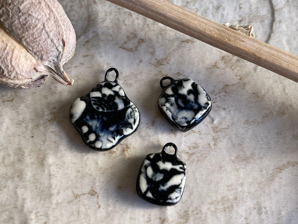 Black and White Quatrefoil Charms, Porcelain Ceramic Charms, Jewelry Making Components, Beading Handmade, DIY Earrings, DIY Beads
