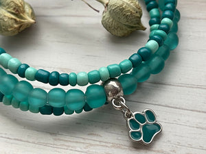 Turquoise Wrap Bracelet, Dog Paw Bracelet, Bracelet Stack, Beaded Cuff, Stacked Bangles, Memory Wire Bracelet