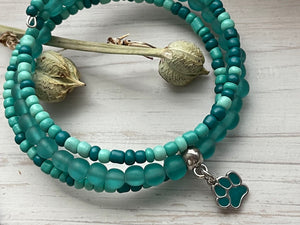 Turquoise Wrap Bracelet, Dog Paw Bracelet, Bracelet Stack, Beaded Cuff, Stacked Bangles, Memory Wire Bracelet