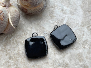 Scandanavian Tulip Beads, Black and White Square, Square Earring Bead Pair, Unique Beads, Porcelain Charms, Jewelry Components