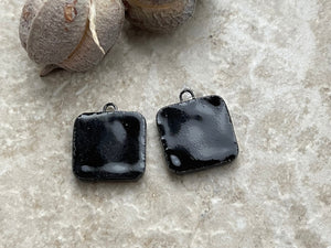 Pinecone Beads, Black and White Square, Black Earring Bead Pair, Unique Bead, Porcelain Ceramic Charms, Jewelry Components, Beading Handmade