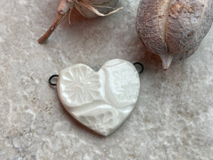 White Heart Pendant, White Talavera Pattern, Double Wire Heart Pendant, Jewelry Making Component, DIY Necklace
