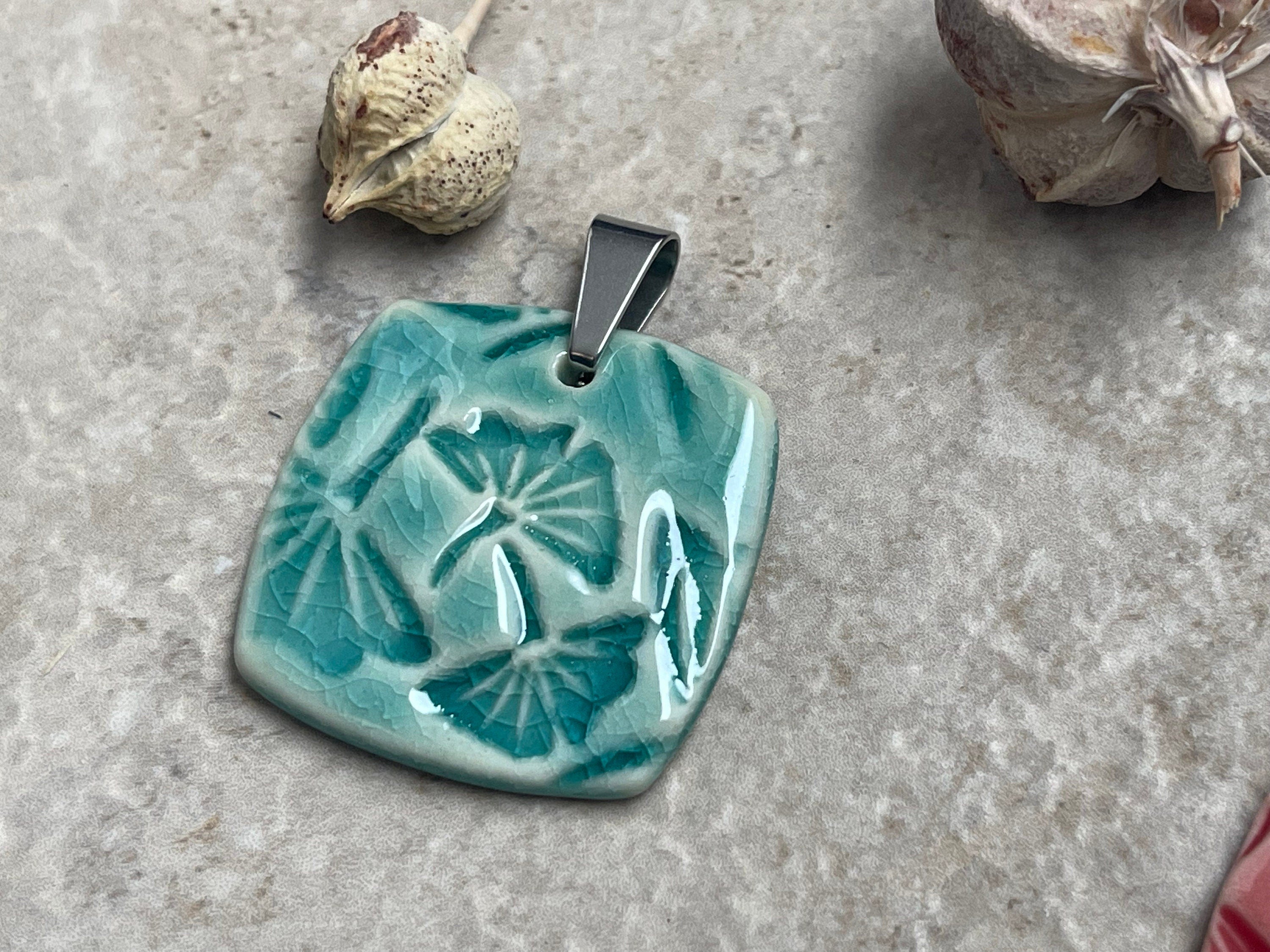 Turquoise Ginkgo Bead, Ginkgo Pendant, Plant Lover, Bead Set, Ginkgo Jewelry, Porcelain Ceramic Pendant, Jewelry Making Components