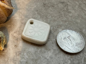 White Flower Square Pendant, Porcelain Ceramic Pendant, Jewelry Making Components, Make a Necklace