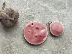 Pink Paw Print Pendant and Charms, Dog Round Pendant, Porcelain Ceramic Pendant, Dog Paw Charms, Jewelry Making Components