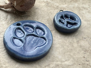 Blue Paw Print Pendant and Charms, Dog Round Pendant, Porcelain Ceramic Pendant, Dog Paw Charms, Jewelry Making Components