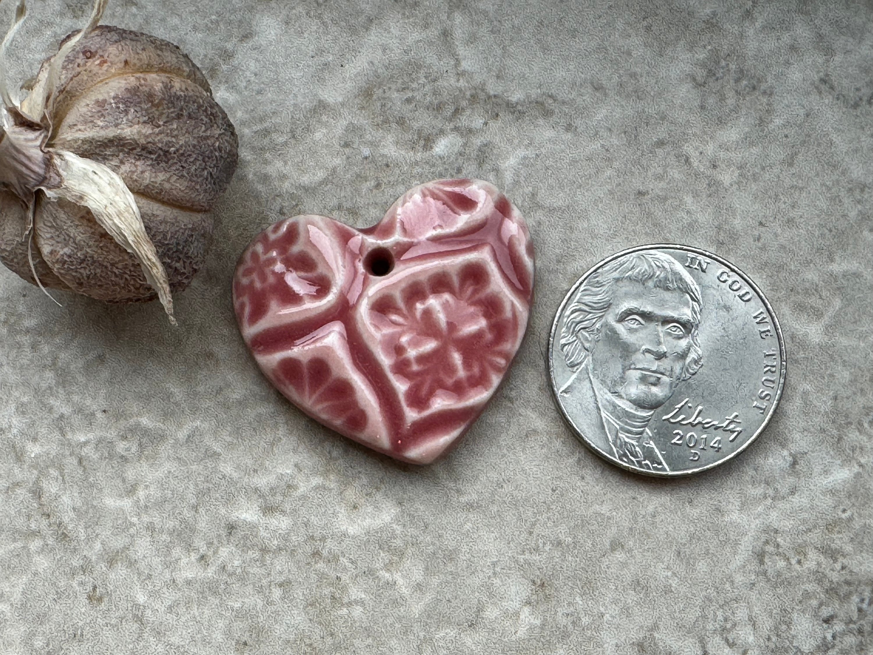 Pink Heart, Talavera Heart, Heart Pendant, Porcelain Ceramic Pendant, Artisan Pendant, Jewelry Making Components