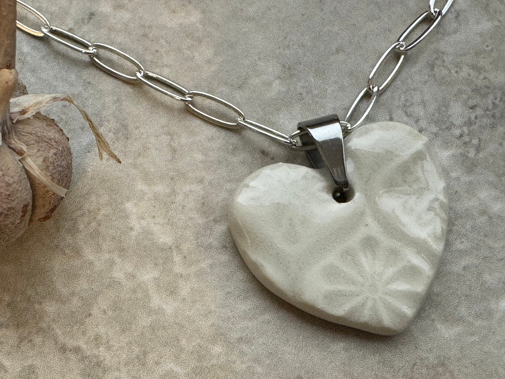 White Heart, Talavera Heart, Heart Pendant, Porcelain Ceramic Pendant, Artisan Pendant, Jewelry Making Components