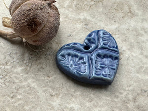 Blue Heart Pendant, Talavera Tile Pattern, Heart Pendant, Porcelain Ceramic Pendant, Artisan Pendant, Jewelry Making Components