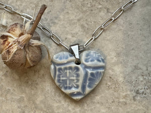 Light Blue Heart, Talavera Heart, Heart Pendant, Porcelain Ceramic Pendant, Artisan Pendant, Jewelry Making Components