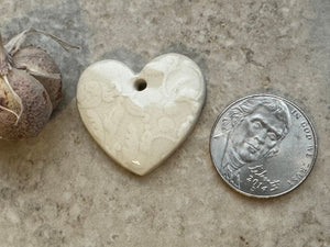 White Heart, Floral Heart, Heart Pendant, Porcelain Ceramic Pendant, Artisan Pendant, Jewelry Making Components