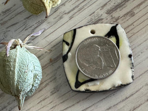 Black and White Leaf Bead, Light Green Pendant, Artisan jewelry, Porcelain Ceramic Pendant, Jewelry Making Components