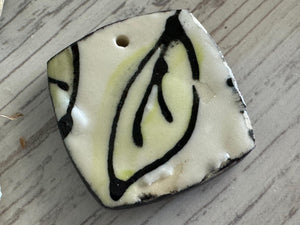 Black and White Leaf Bead, Light Green Pendant, Artisan jewelry, Porcelain Ceramic Pendant, Jewelry Making Components