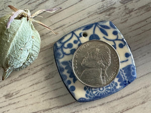 Scandinavian Tulip Pendant and Charm, Blue and White Pendant, Obtuse Square, Porcelain Ceramic Pendant, Jewelry Making Components