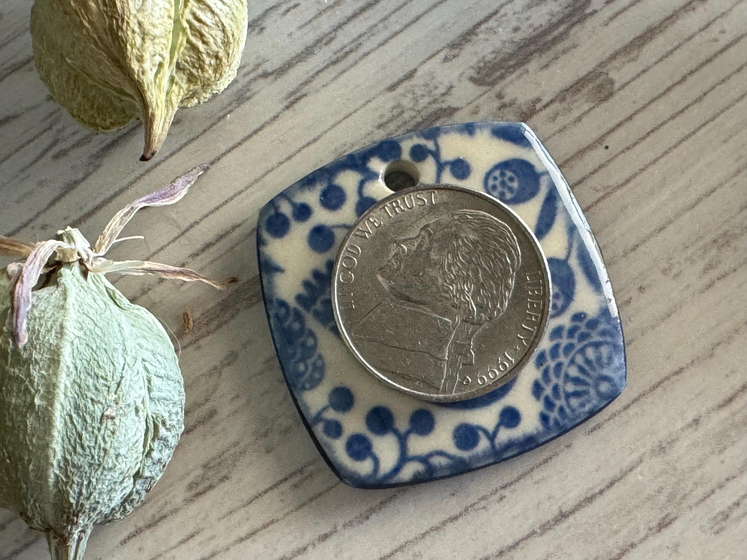 Scandinavian Bird Pendant and Charm, Blue and White Pendant, Obtuse Square, Porcelain Ceramic Pendant, Jewelry Making Components