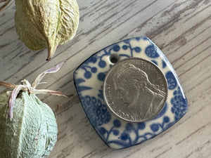 Scandinavian Bird Pendant and Charm, Blue and White Pendant, Obtuse Square, Porcelain Ceramic Pendant, Jewelry Making Components