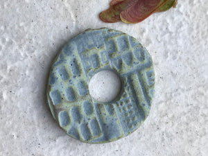 Light Blue Oval Ceramic Focal Pendant or Bracelet Donut Bead