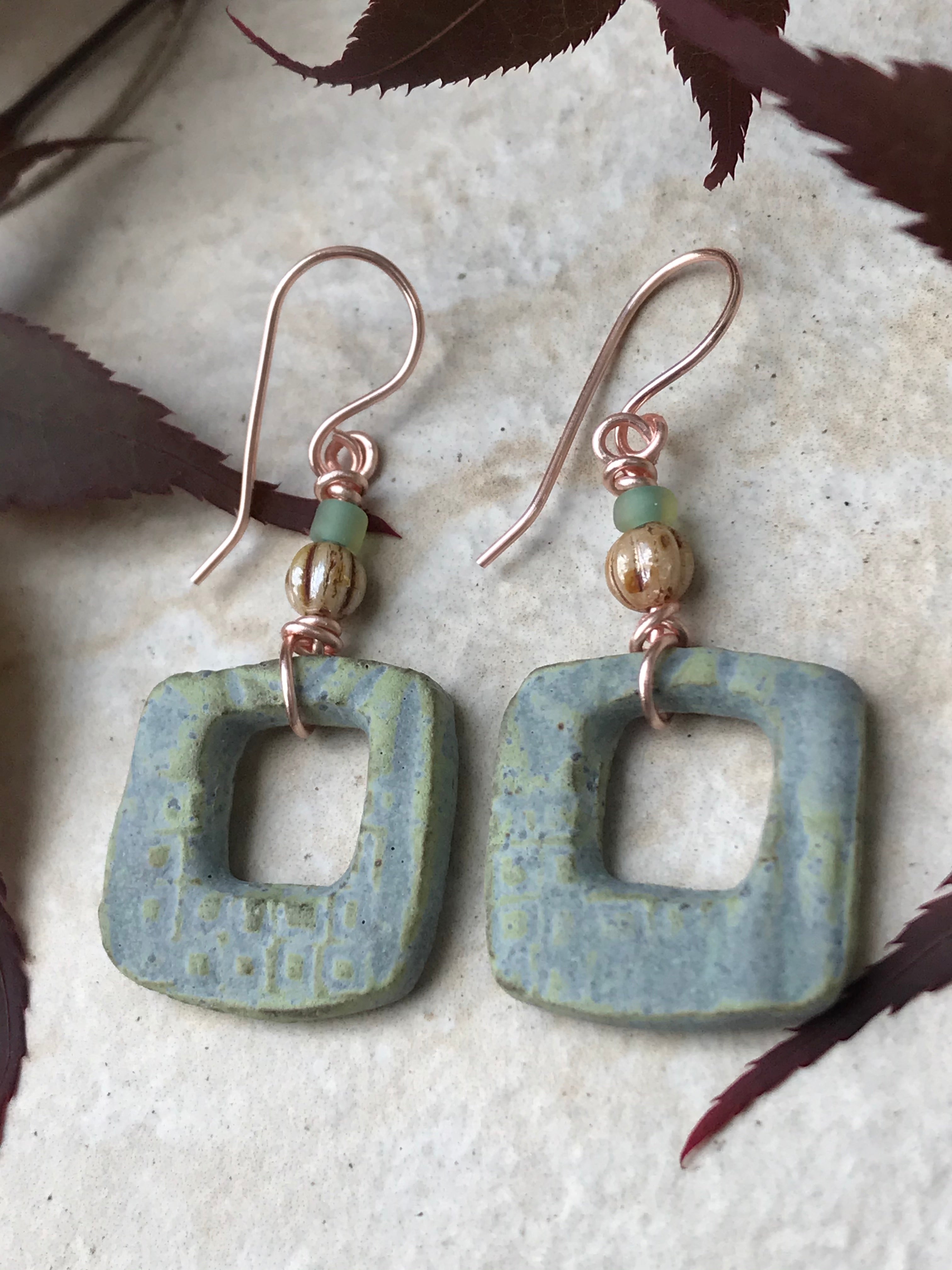 Swanky Square Earrings, Handmade Earrings with Glass Beads