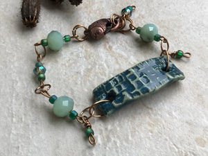 Twilight Turquoise Beaded Bracelet with Celadon Accents and Fish Clasp