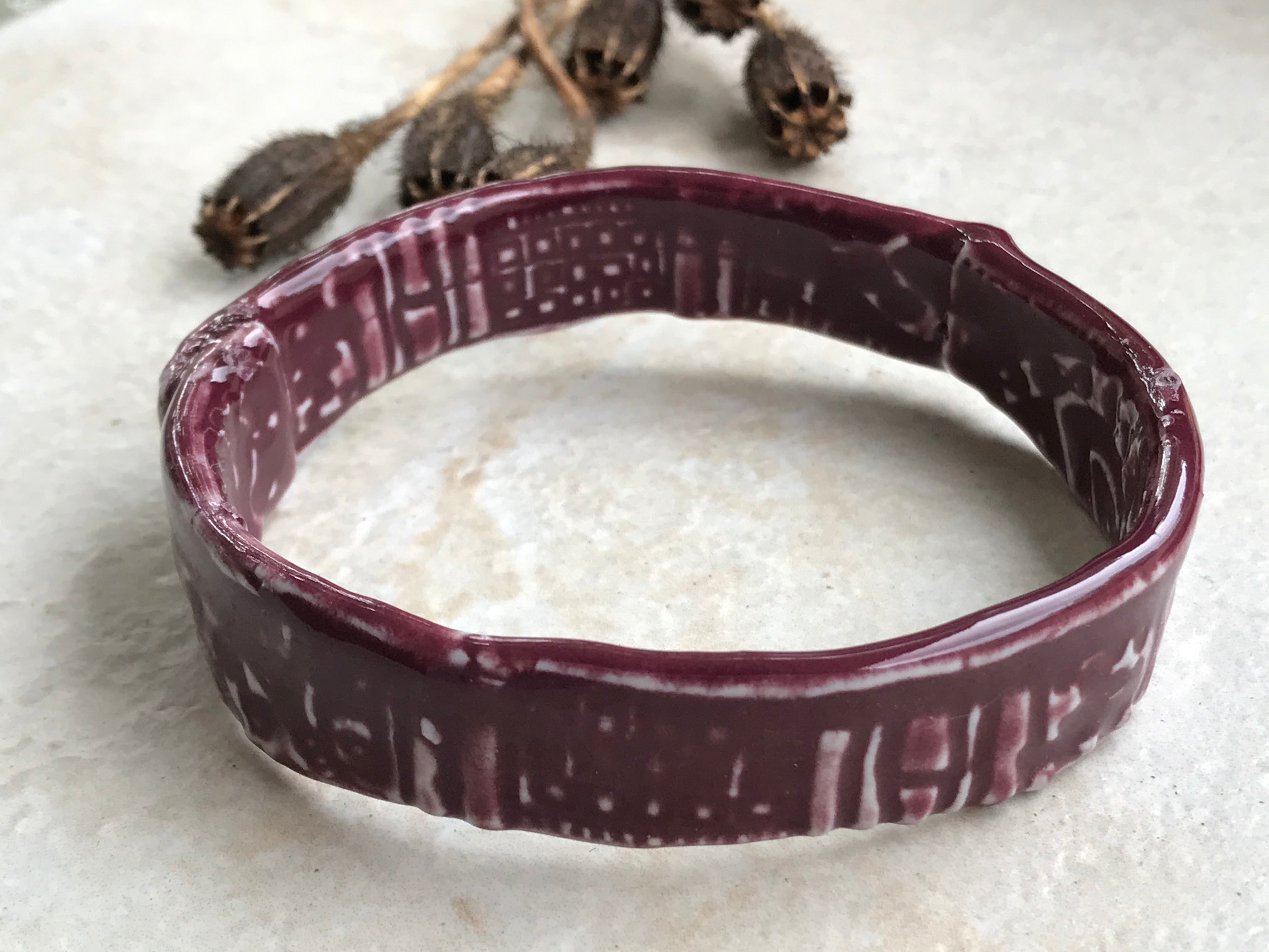 Burgundy Ceramic Bangle Bracelet