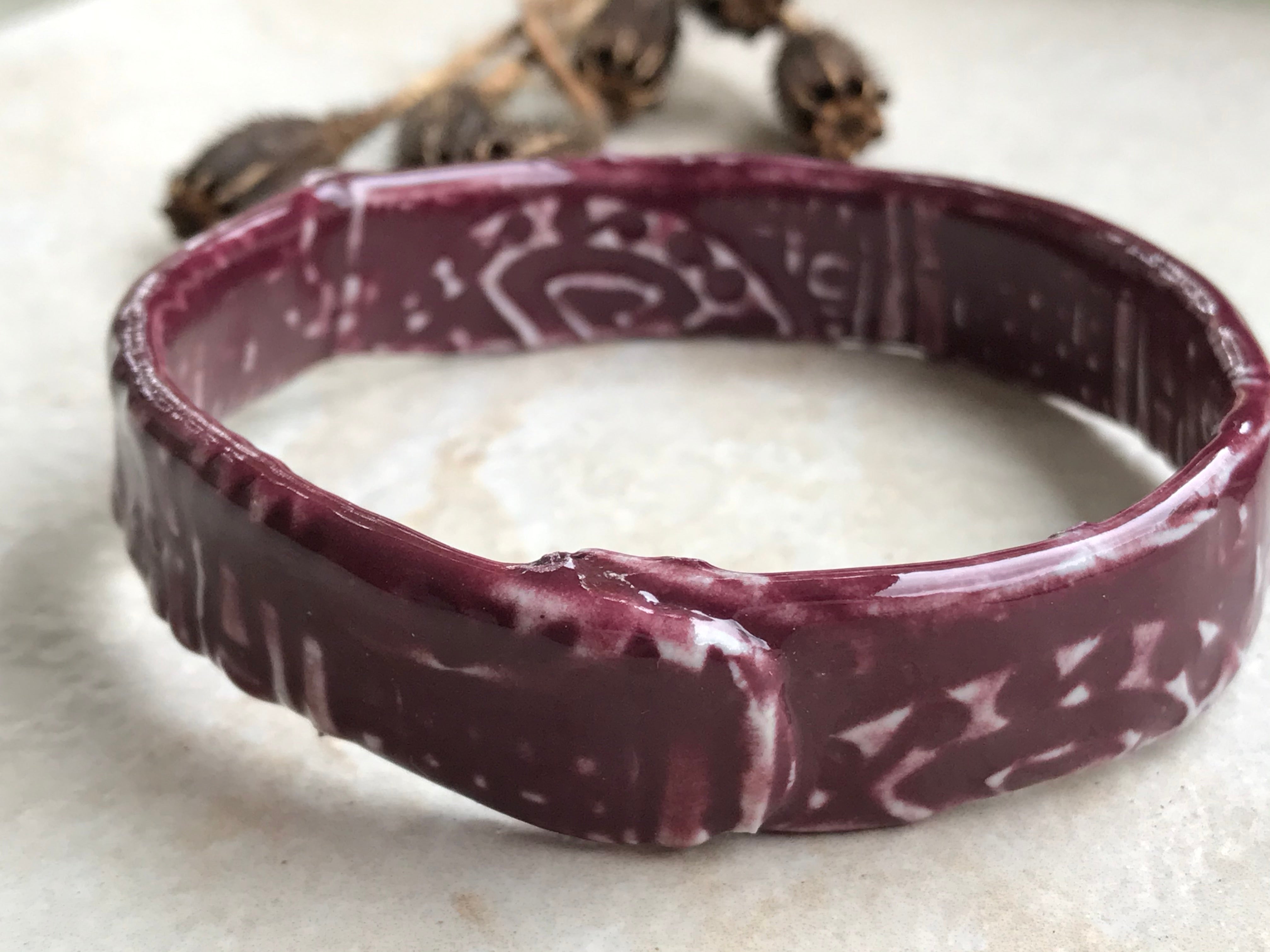 Burgundy Ceramic Bangle Bracelet