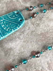 Turquoise Crackle Artisan Necklace with Czech Glass Beads