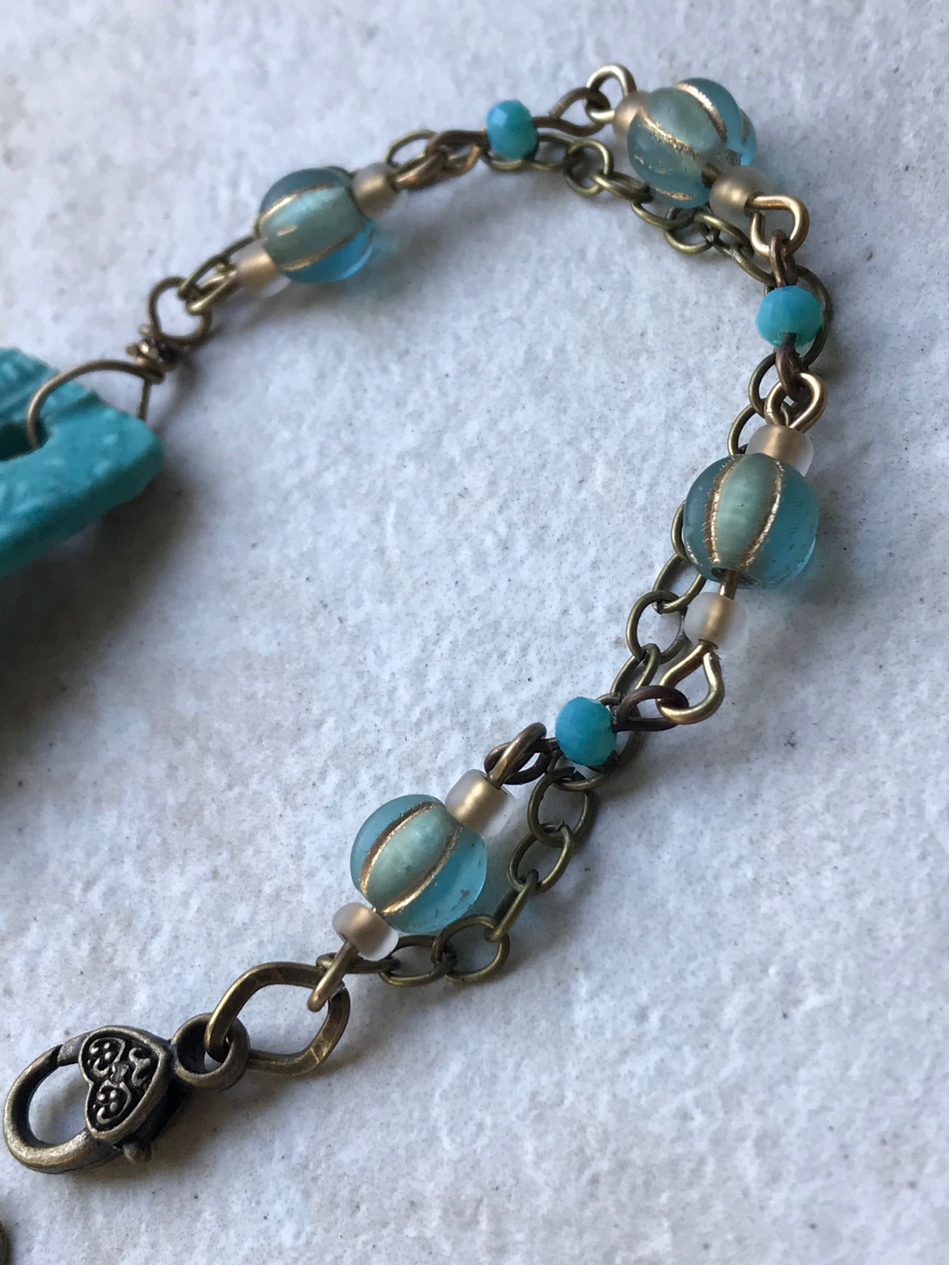 Porcelain Turquoise Beaded Bracelet with Glass Melon Beads