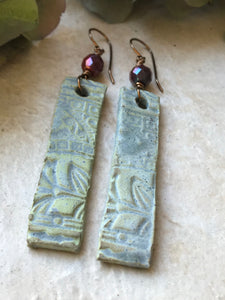 Dusty Blue Boho Dangle Earrings, Handmade Earrings with Iridescent Czech