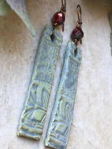 Dusty Blue Boho Dangle Earrings, Handmade Earrings with Iridescent Czech