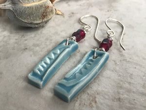 Petite Rectangle Turquoise Unique Dangle Earrings, Handmade Earrings with Czech Glass Beads