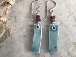 Petite Rectangle Turquoise Unique Dangle Earrings, Handmade Earrings with Czech Glass Beads