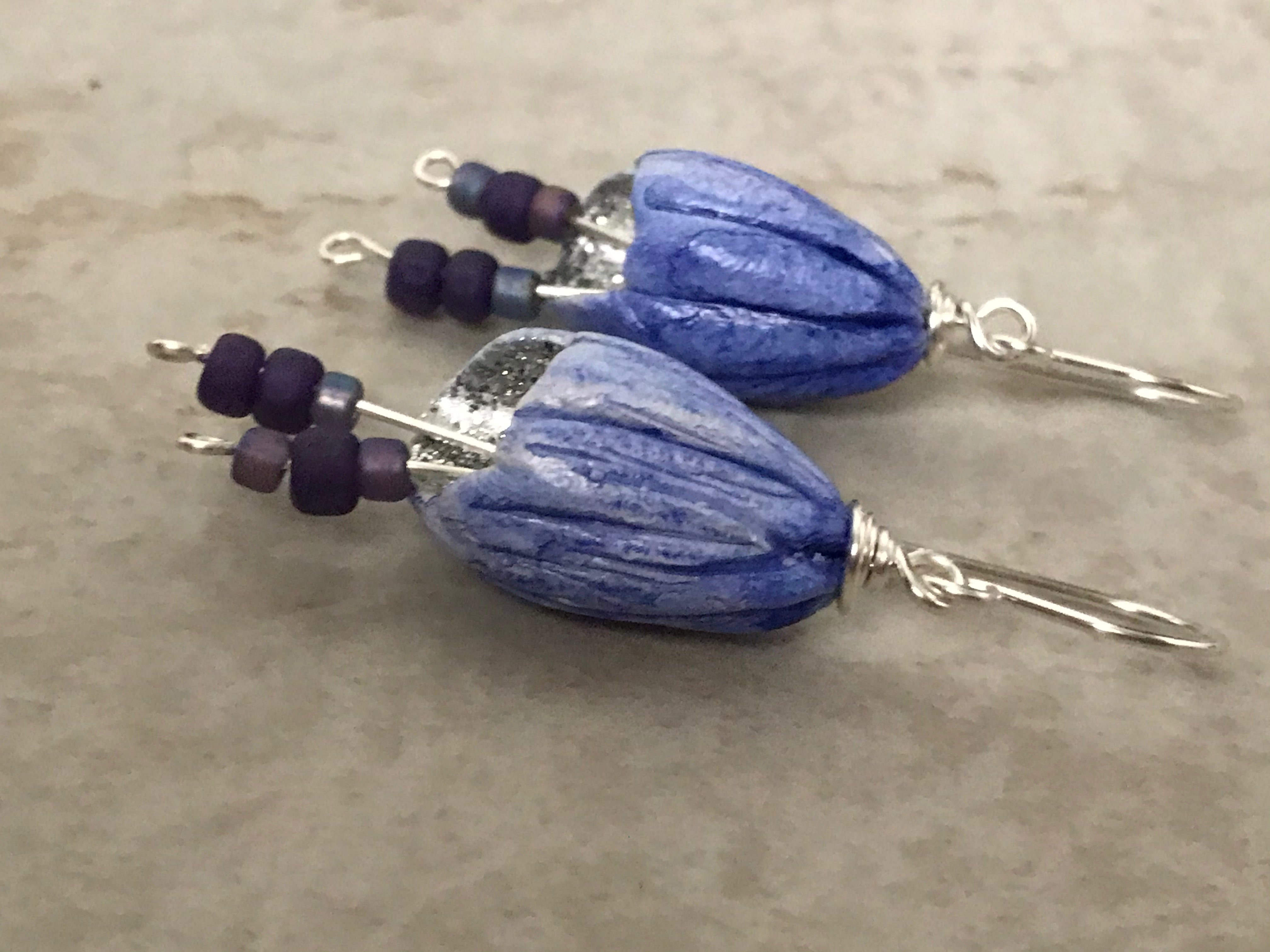 Purple Fairy Pod Handmade Dangle Earrings Beaded