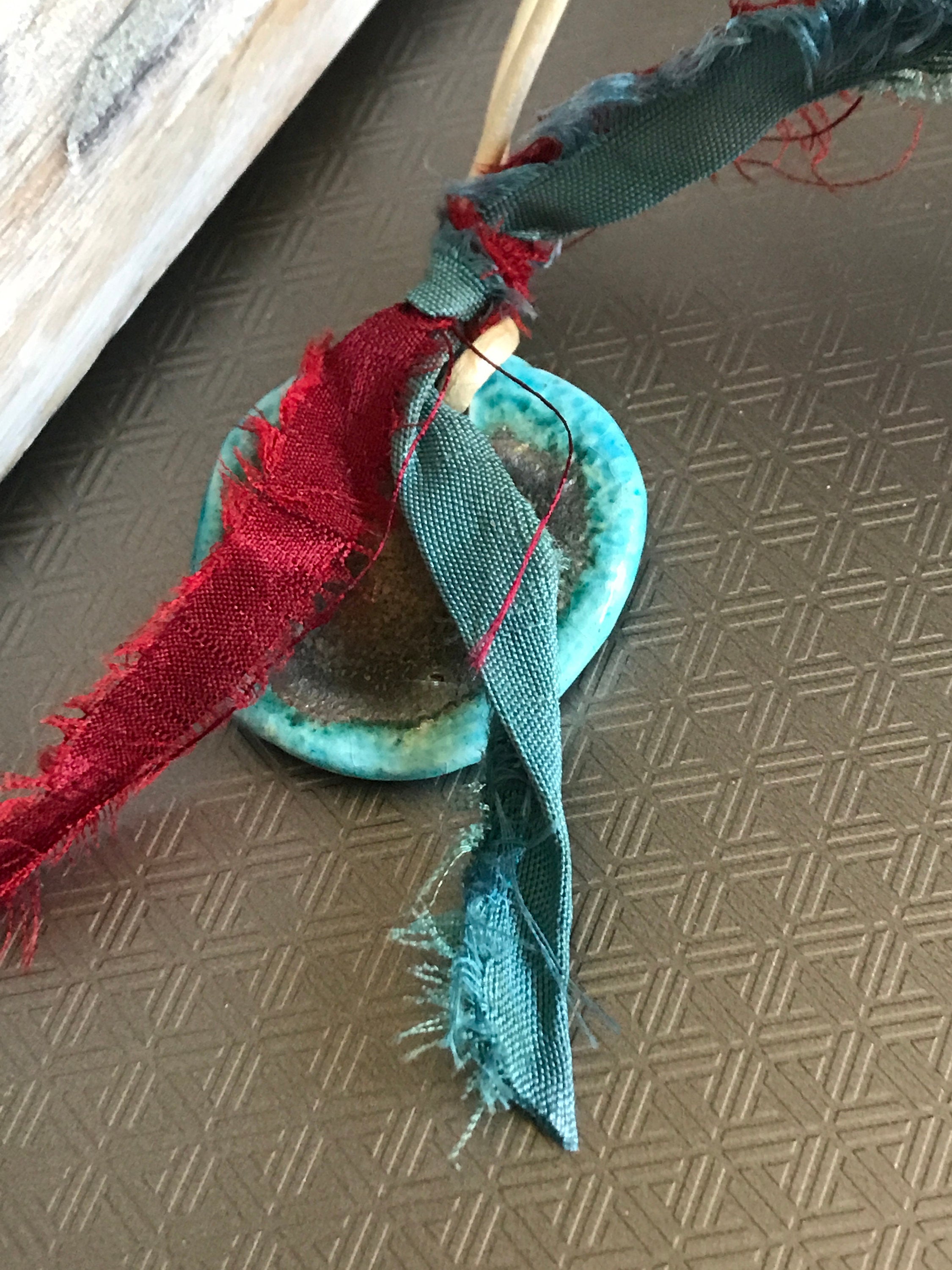 Turquoise Blue Handmade Southwest Necklace with Dark Red Sari Silk