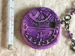 Amethyst Statement Necklace, Handmade Pendant with Hematite