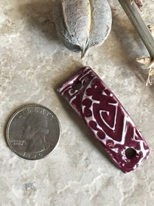 Burgundy Bracelet Bead in Porcelain, Ceramic Charms, Jewelry Making Components, Beading Handmade