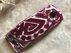 Burgundy Bracelet Bead in Porcelain, Ceramic Charms, Jewelry Making Components, Beading Handmade