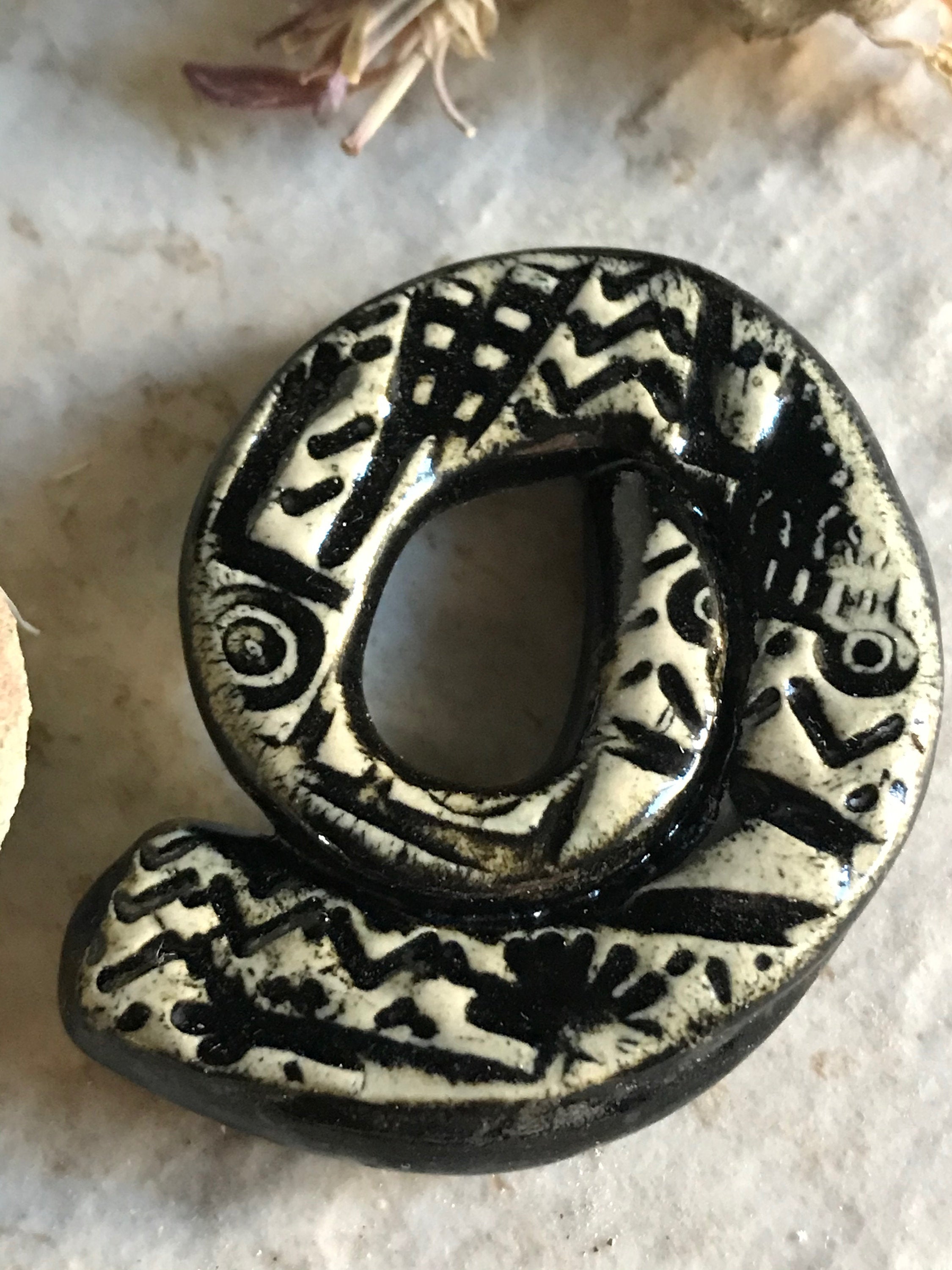 Charcoal Spiral Ceramic Focal Pendant Bead for Jewelry Making