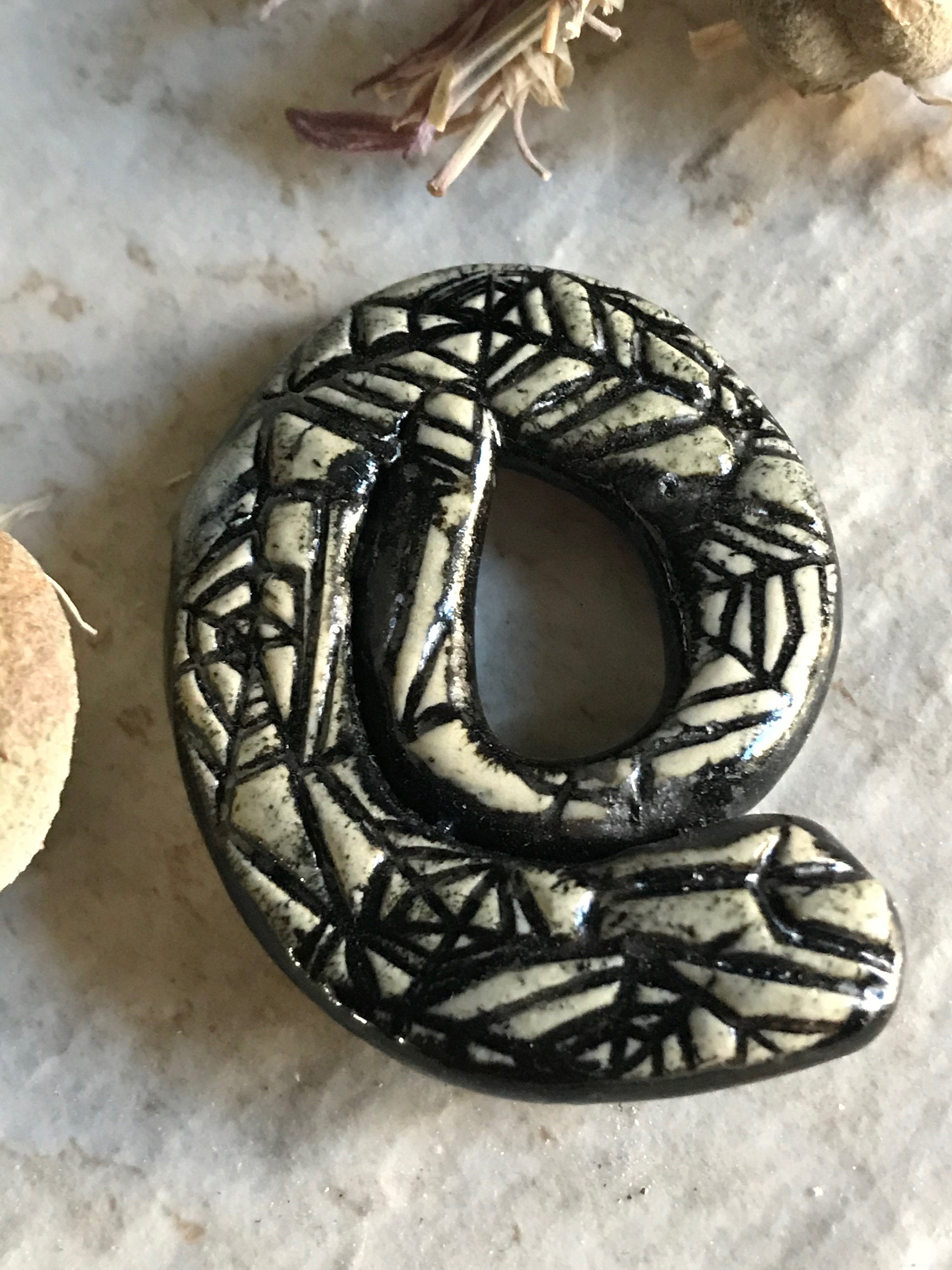 Charcoal Spiral Ceramic Focal Pendant Bead for Jewelry Making