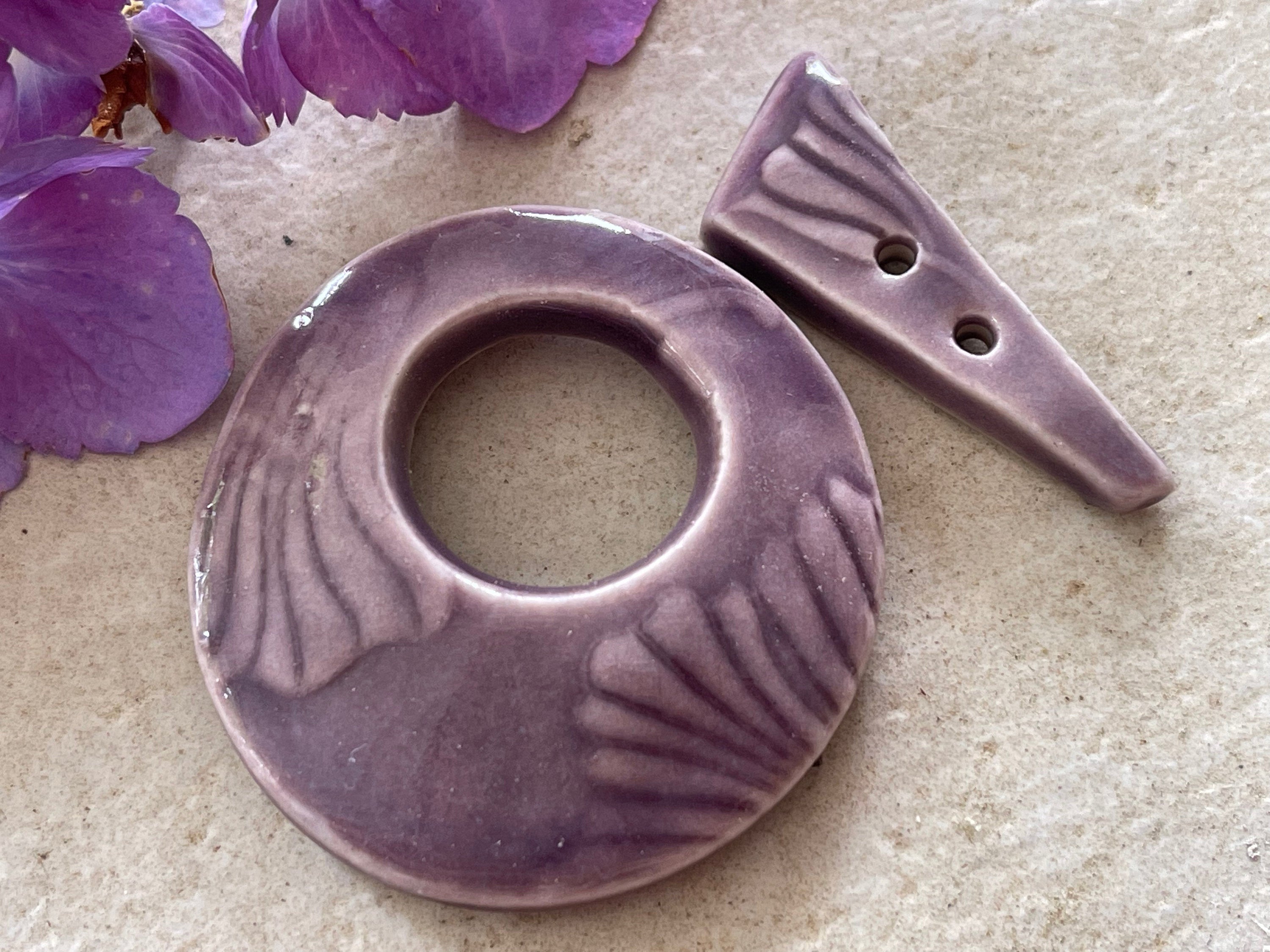 Toggle Clasp, Ceramic Toggle, Purple Toggle, Floral Toggle, Ginkgo Clasp, Jewelry Component, DIY jewelry
