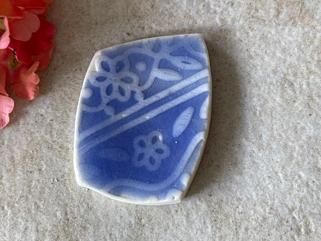 Cabochon, Cab for Jewelry Making, Jewelry Component, Pottery Shard, Ceramic Shard, Dreamy Blue Tile, Moroccan Tile