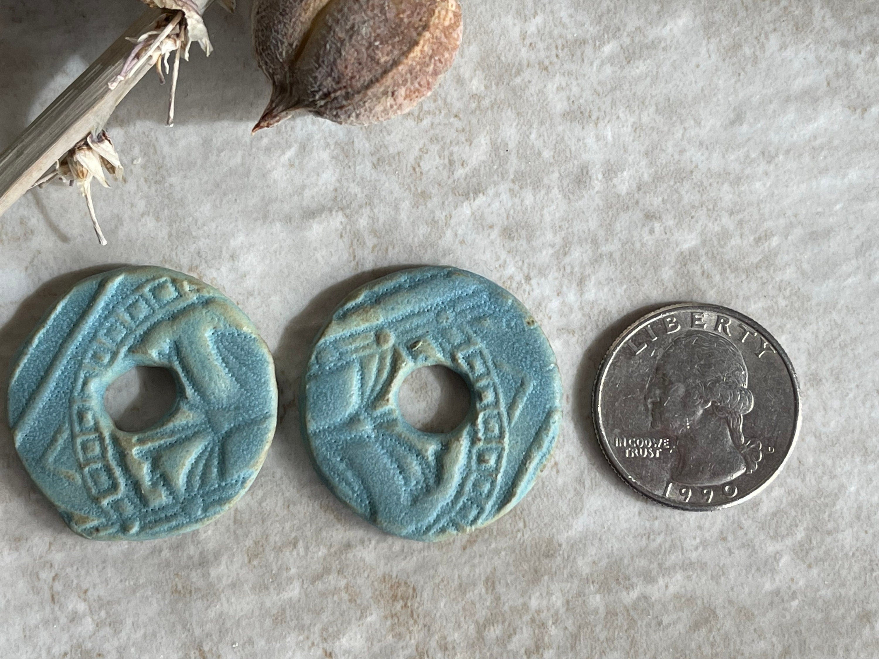 Blue Donut Earring Bead Pair, Ceramic Charms, Jewelry Making Components, Beading Handmade