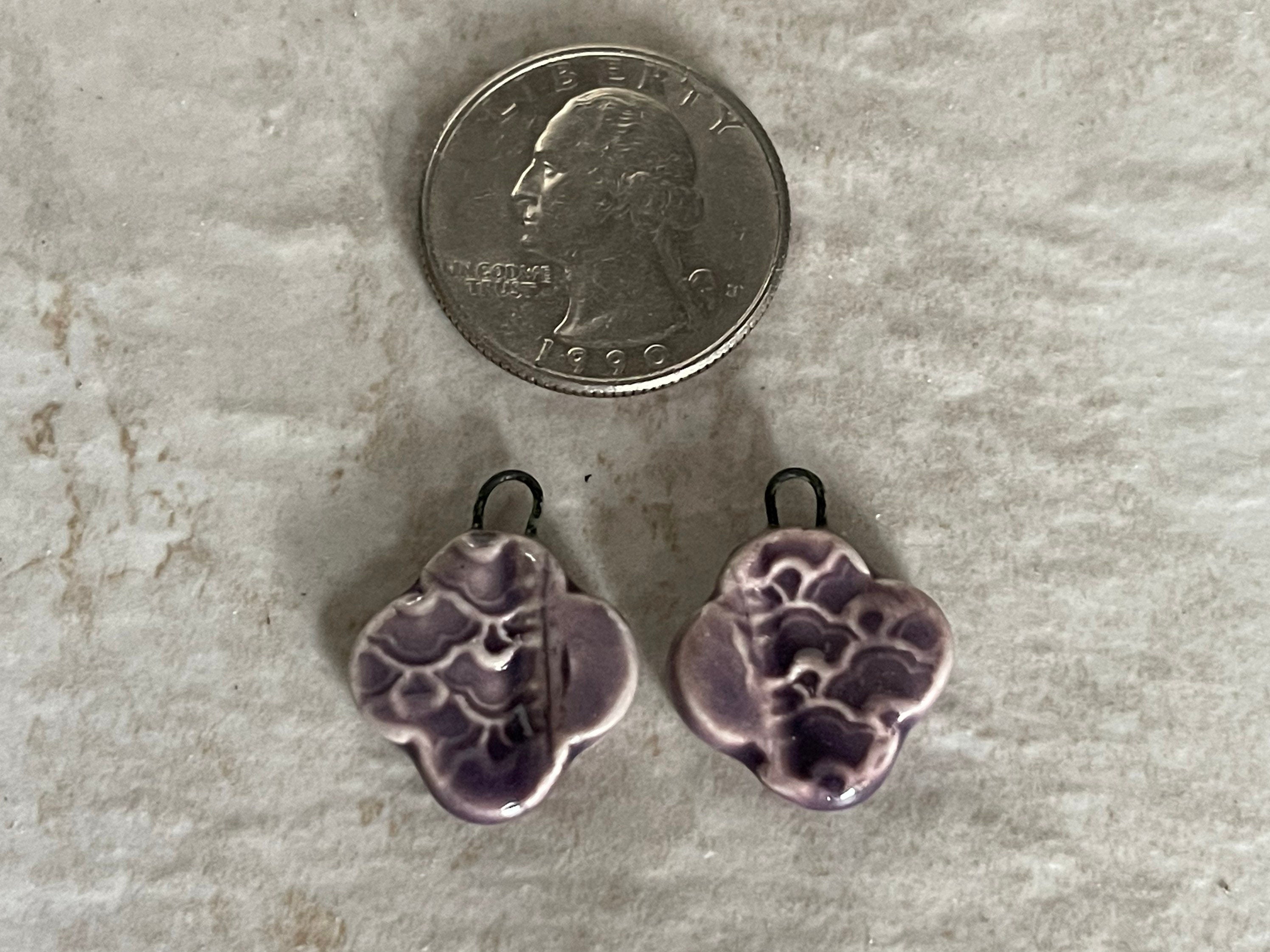 Purple Quatrefoil Earring Bead Pair, Porcelain Ceramic Charms, Jewelry Making Components, Beading Handmade, DIY Earrings, DIY Beads